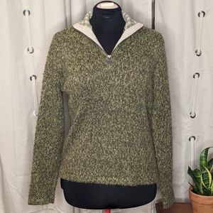 Woolrich fuzzy green knit quarter zip sweater Medium